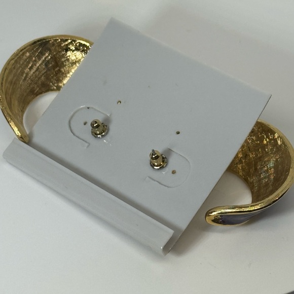 Vintage Unique Gold and Burgundy  Crescent Hoop Earrings NWT - Picture 6 of 9